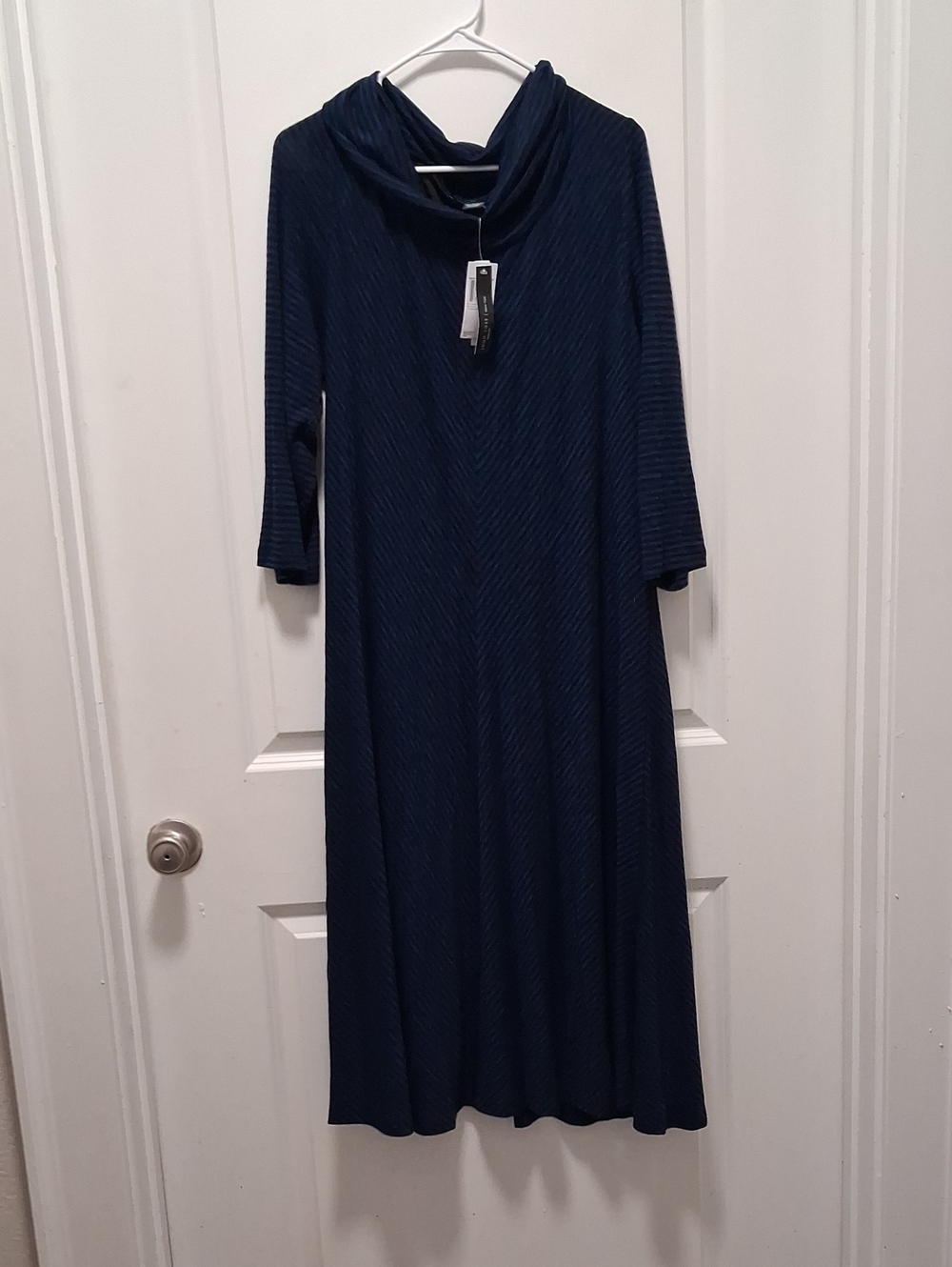 Joan Vass Navy Blue Maxi Dress with Cowl Neck